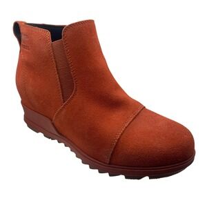 Sorel Ankle Evie Boots Wedge Suede Brick Red Women's Size 8.5